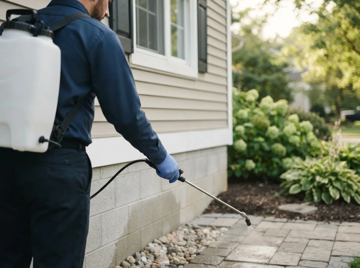 Pest control technician inspecting a home in Westerly, RI